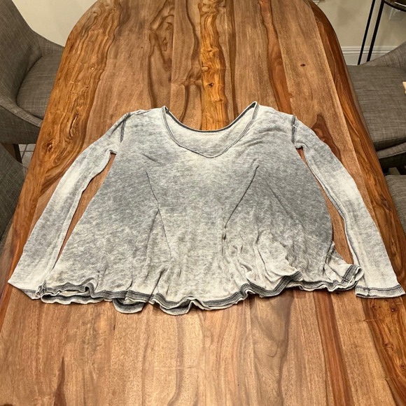 Free People Gray Tie Dye Long Sleeve Thermal Knit Top Women's S P - Picture 8 of 8